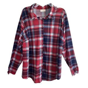 Bobbie Brooks Button Up Plaid Shirt Size 3X Red Blue White